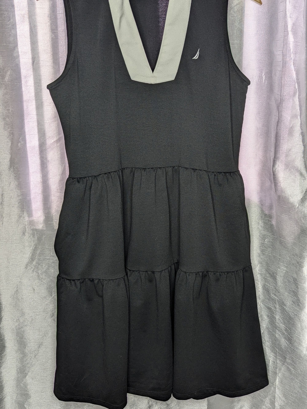 Nautica Jeans Women's Black White Collared Sleeveless Mini Dress Logo S